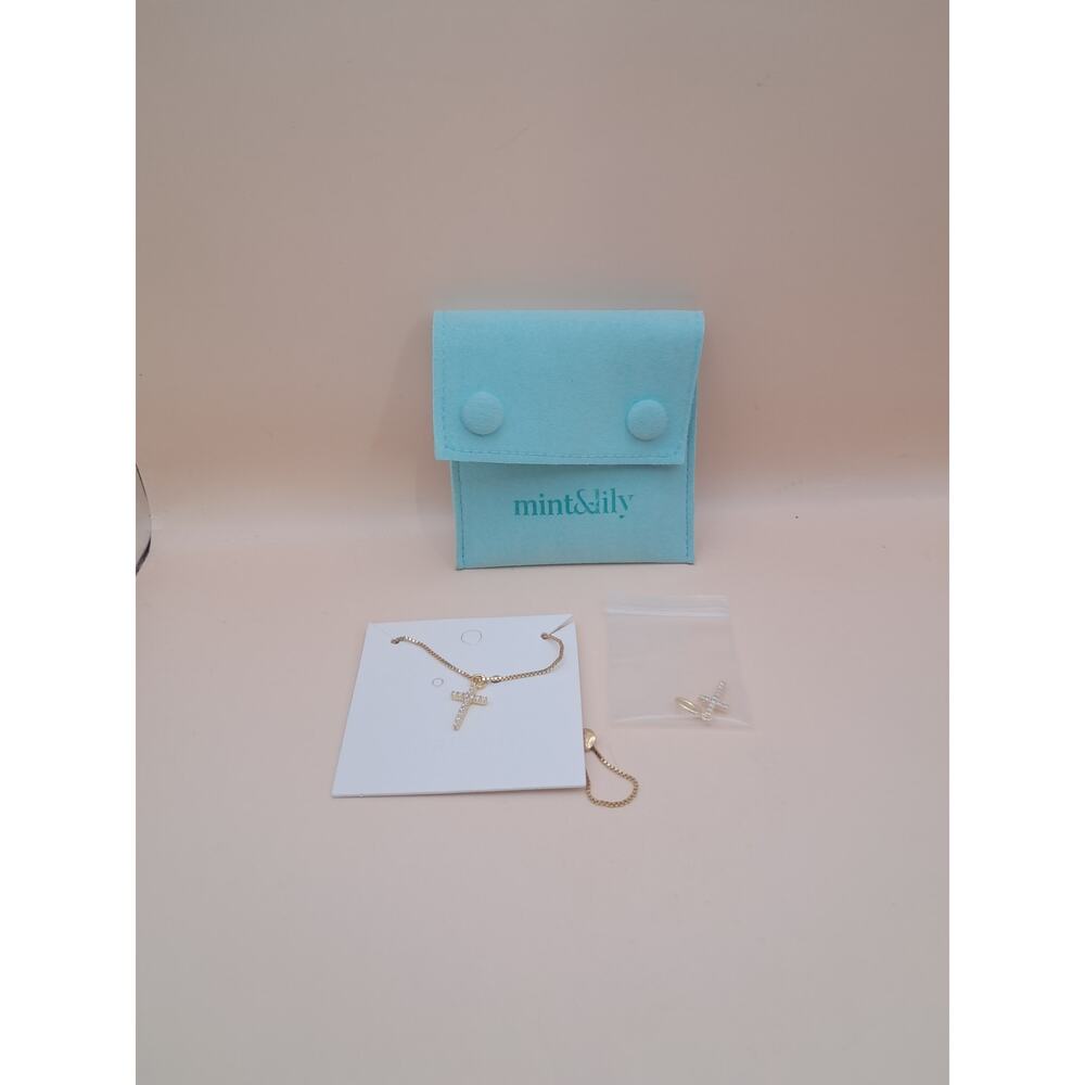 mint and lily cross gold tone necklace with extra cross